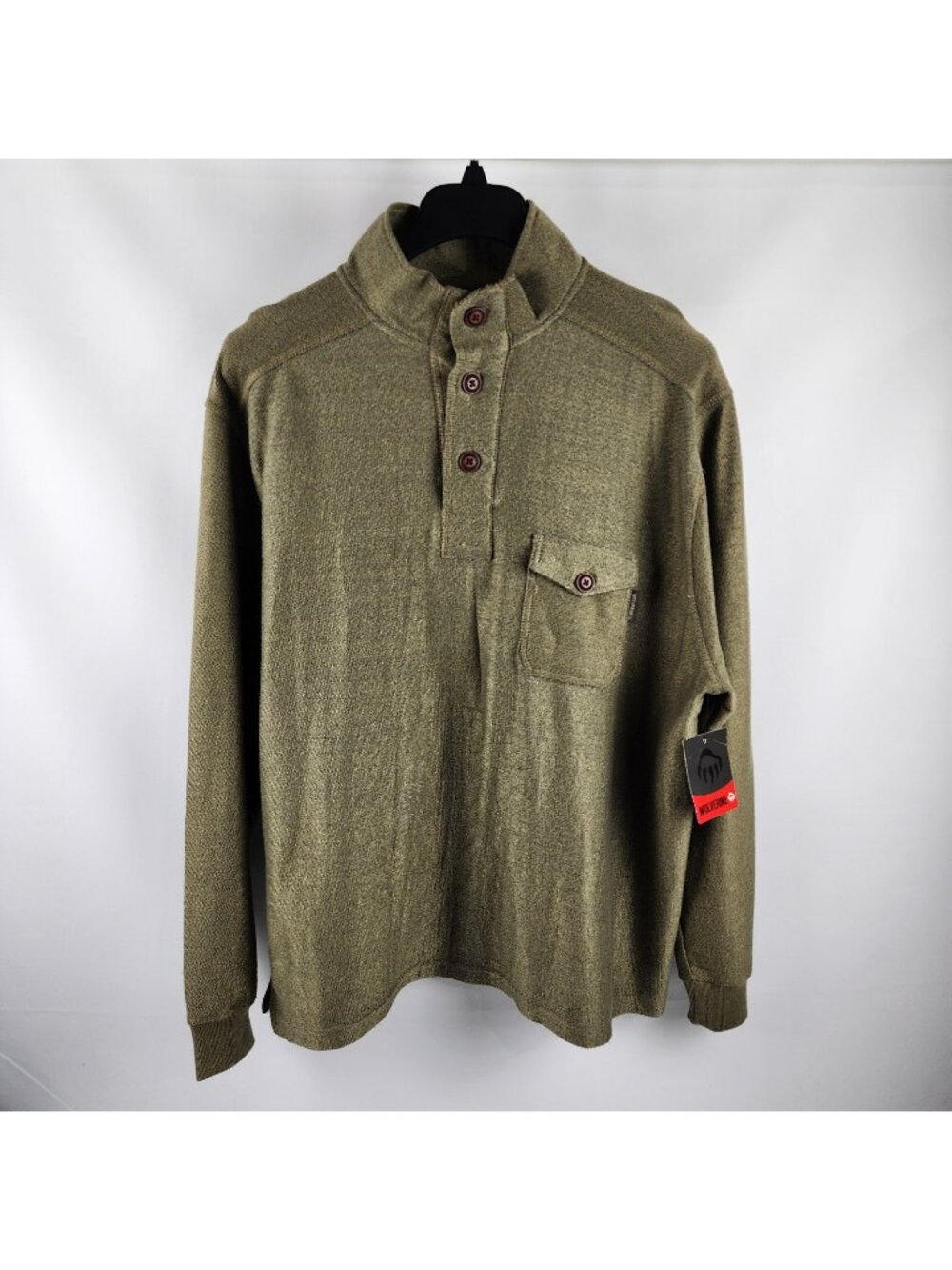 Wolverine Shirt Mens XL Green Brown Knit Gedra Gravel 1/4 Button Mock Neck NWT